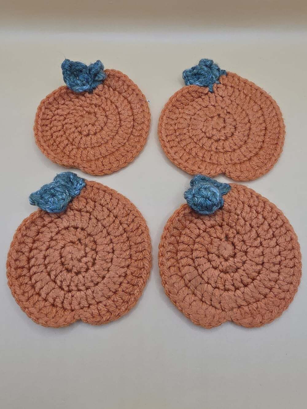 4 Vintage Crochet Pumpkin Coasters Halloween
